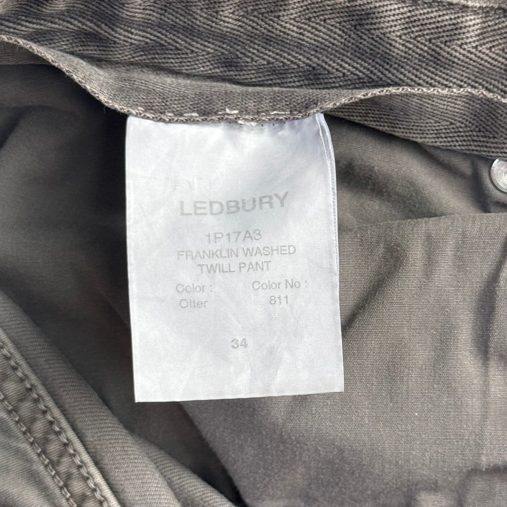 Ledbury Mens 34/28 Straight Leg 5-Pocket Cotton Twill Pants Taupe Grey Hemmed - Picture 10 of 10